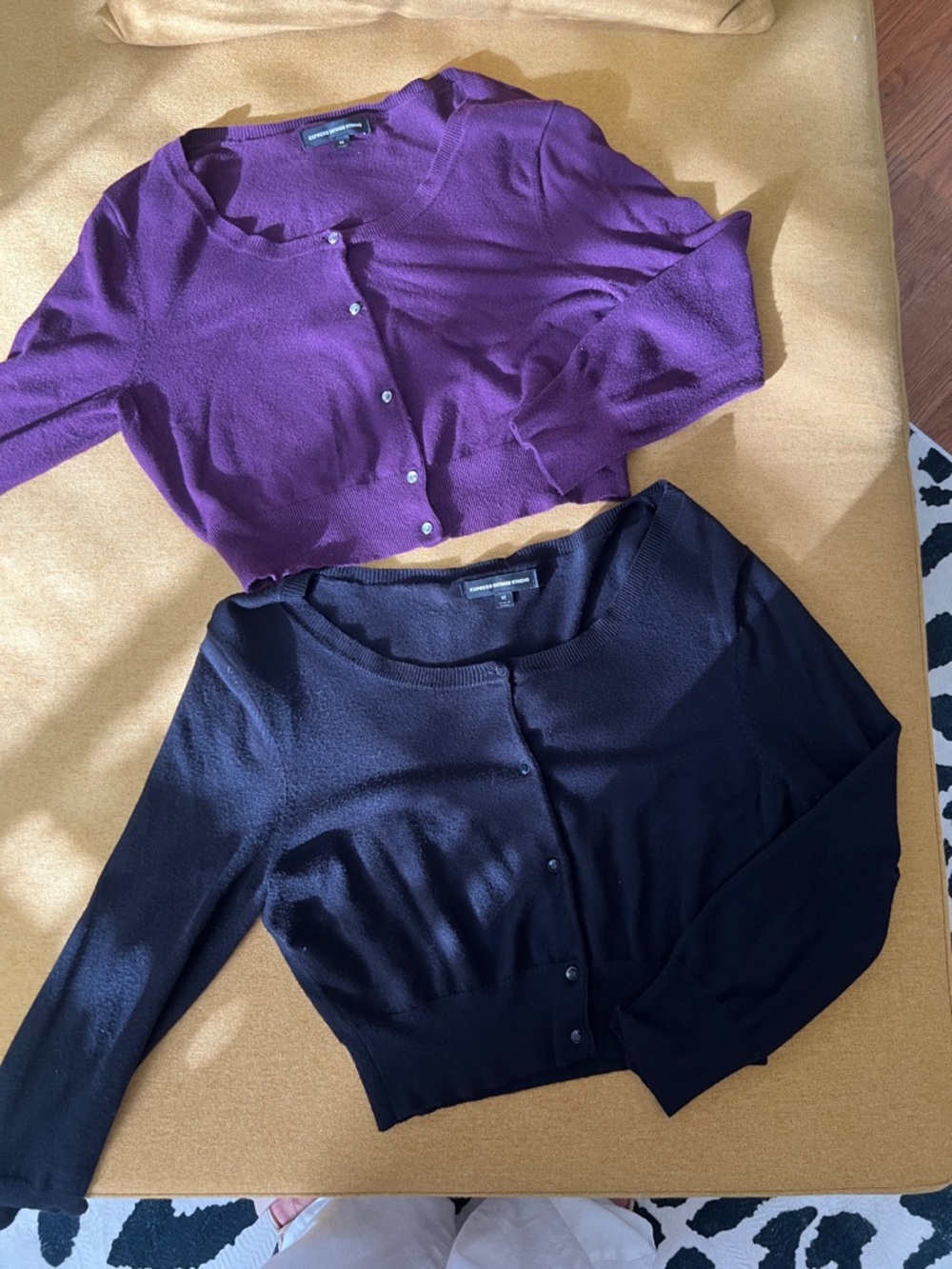 Express Women's Purple and Black Cropped Cardigan Set